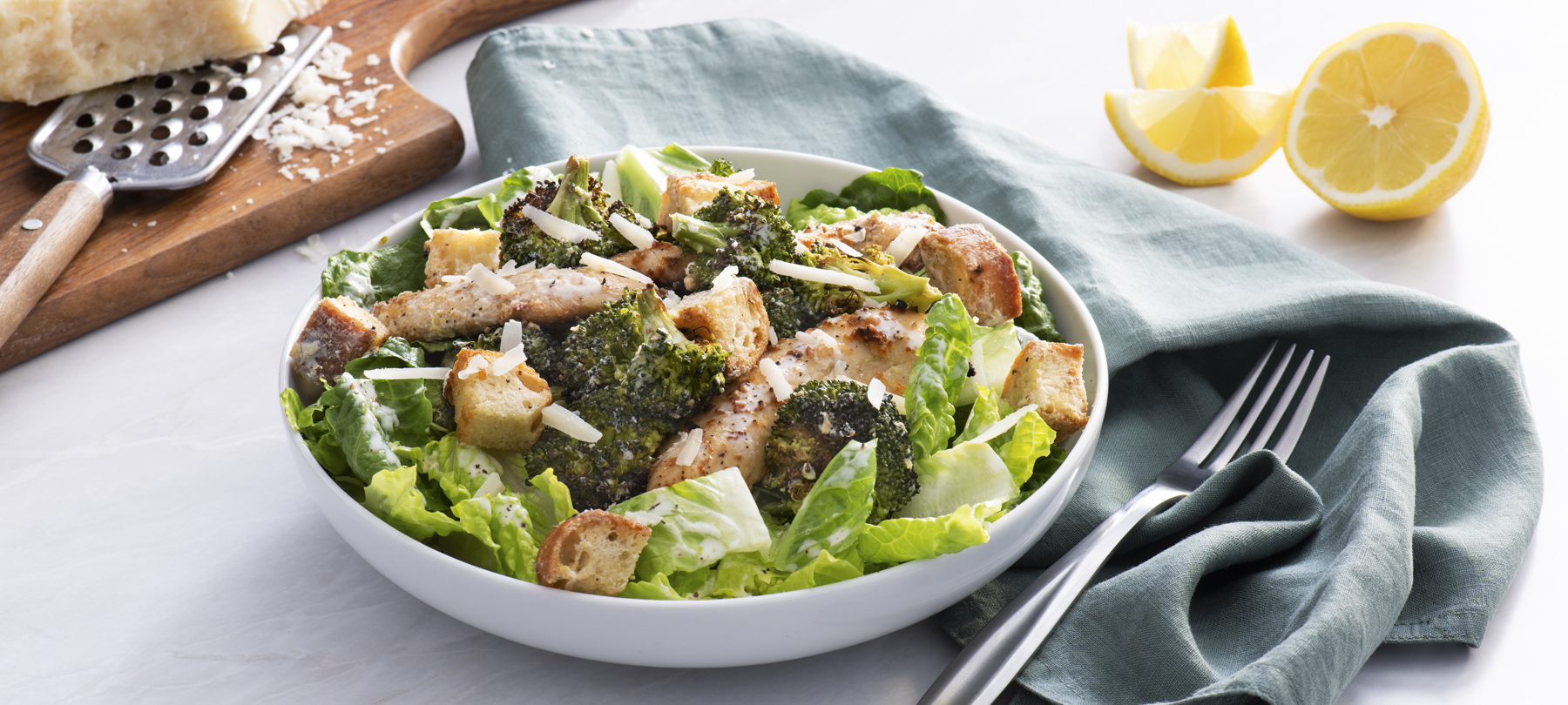Roasted Broccoli Chicken Caesar Salad - Foxy Fresh Produce